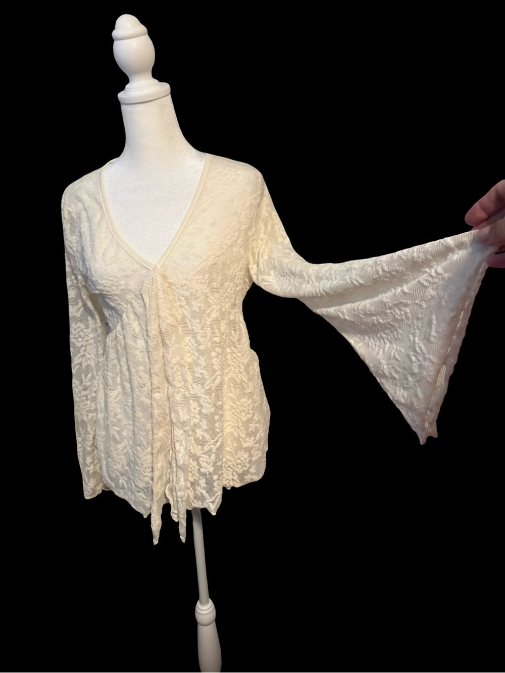 Babydoll Y2K Lace Romantic Boho Festival Cream Bell Sleeve Womens Large Top